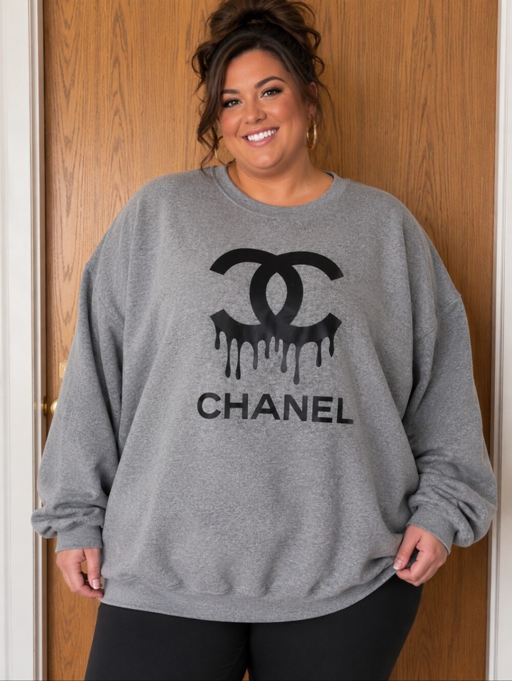 Gray Crewneck Sweater with Black Drip Logo